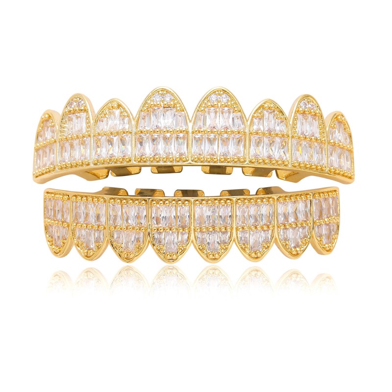 Body Jewelry Real Gold - Hiphop buzlu Out T kare zirkon