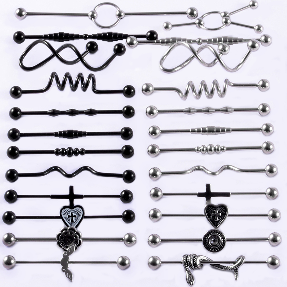 Body Jewelry Industrial - 1 adet Cerrahi Çelik Yılan Endüstriyel
