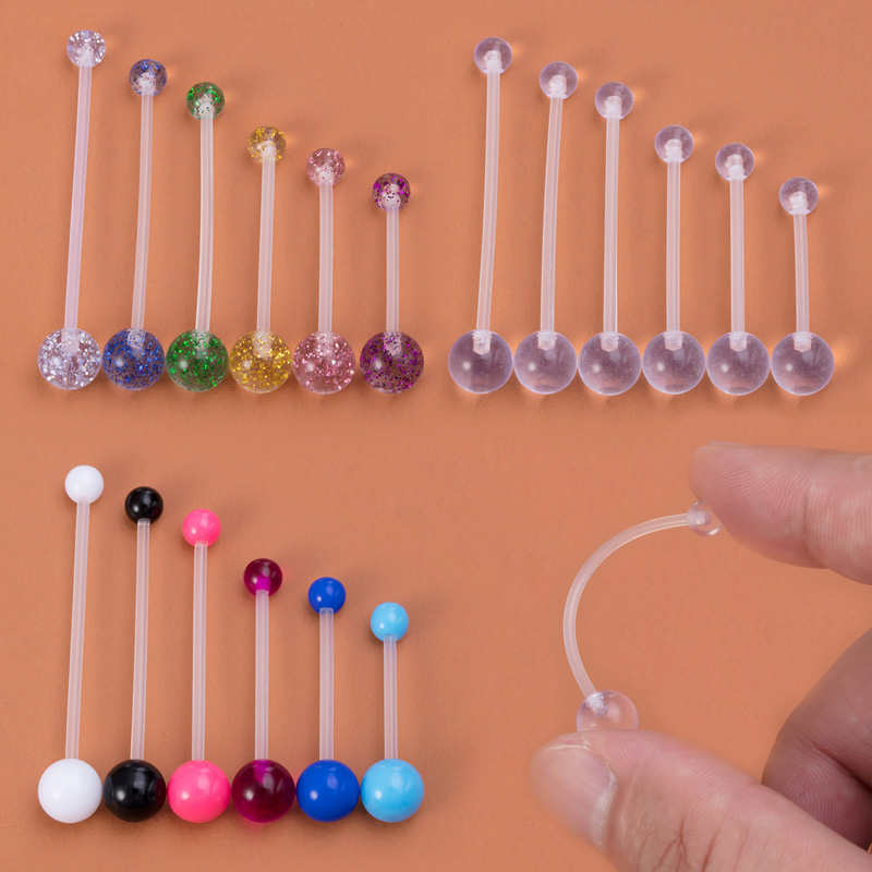 Body Jewelry Industrial - 6 adet Esnek Göbek Piercing Akrilik